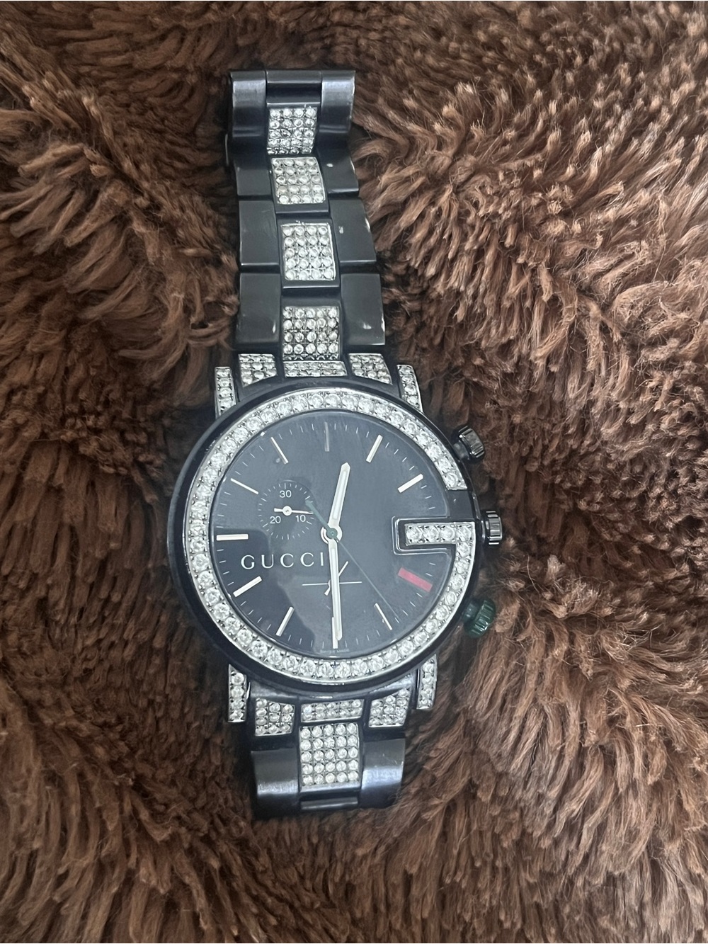 Gucci Black Crystal-Trim G-Bezel Bracelet Watch
